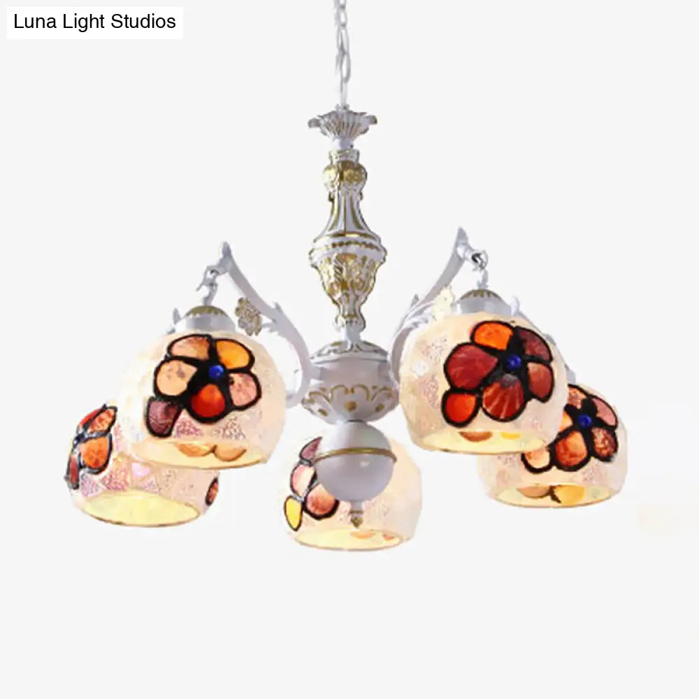 Tiffany Stained Glass Flower Chandelier Pendant Light Fixture - 5/9/11 Lights, White Ceiling Mount