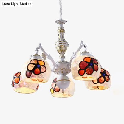 Tiffany Stained Glass Flower Chandelier Pendant Light Fixture - 5/9/11 Lights, White Ceiling Mount
