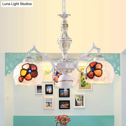 Tiffany Stained Glass Flower Chandelier Pendant Light Fixture - 5/9/11 Lights, White Ceiling Mount