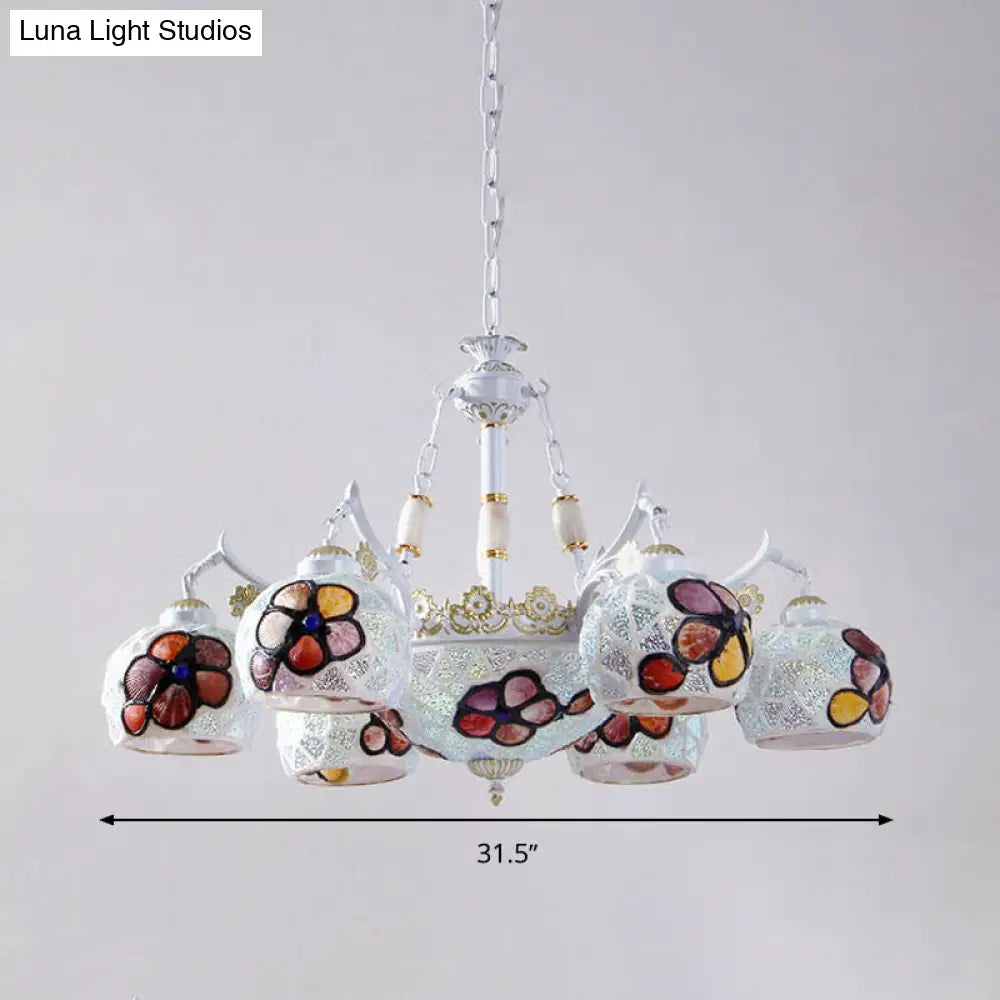 Tiffany Stained Glass Flower Chandelier Pendant Light Fixture - 5/9/11 Lights, White Ceiling Mount