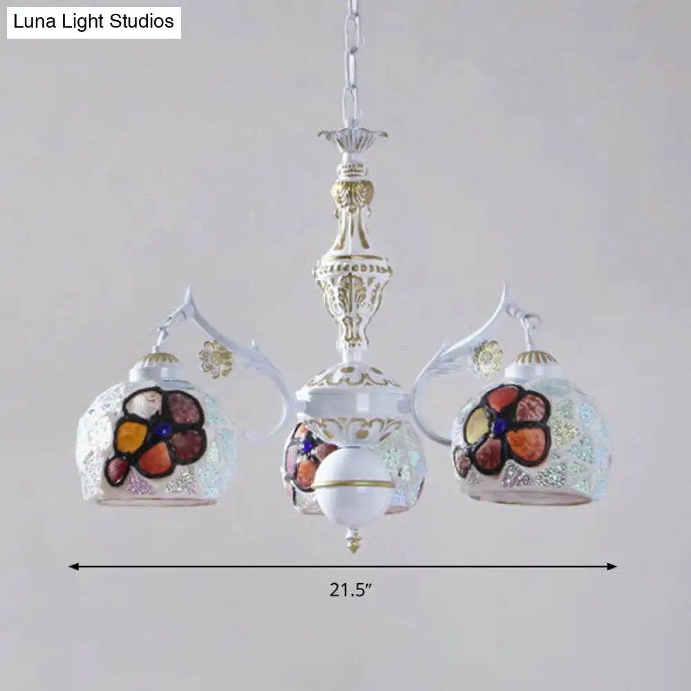 Tiffany Stained Glass Flower Chandelier Pendant Light Fixture - 5/9/11 Lights, White Ceiling Mount