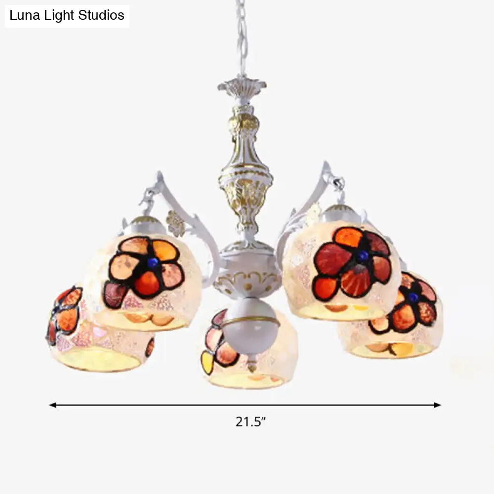 Tiffany Stained Glass Flower Chandelier Pendant Light Fixture - 5/9/11 Lights, White Ceiling Mount