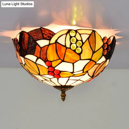 DecorBites™ DecorBites™ Tiffany Stained Glass Flush Mount Lighting - Handcrafted Bowl Design with 2/3 Bulb Options