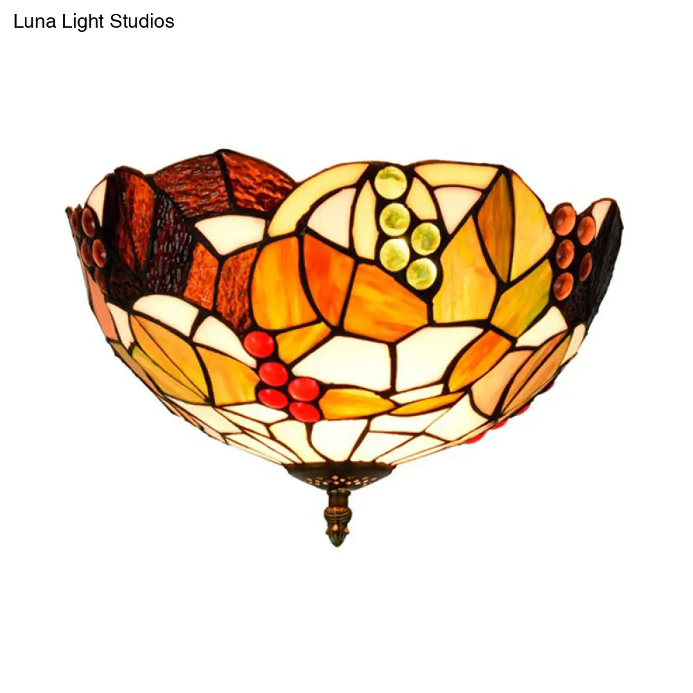 DecorBites™ DecorBites™ Tiffany Stained Glass Flush Mount Lighting - Handcrafted Bowl Design with 2/3 Bulb Options