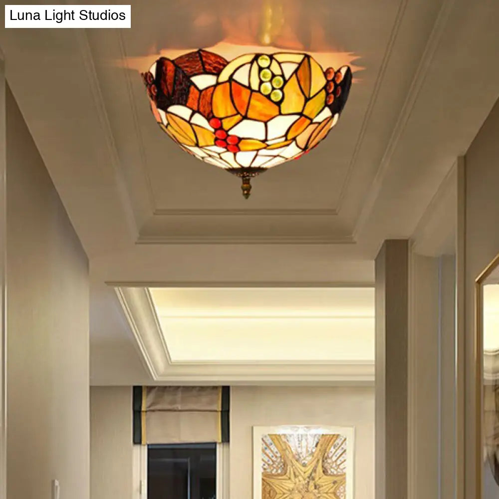 DecorBites™ DecorBites™ Tiffany Stained Glass Flush Mount Lighting - Handcrafted Bowl Design with 2/3 Bulb Options