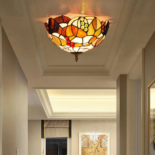 DecorBites™ DecorBites™ Tiffany Stained Glass Flush Mount Lighting - Handcrafted Bowl Design with 2/3 Bulb Options