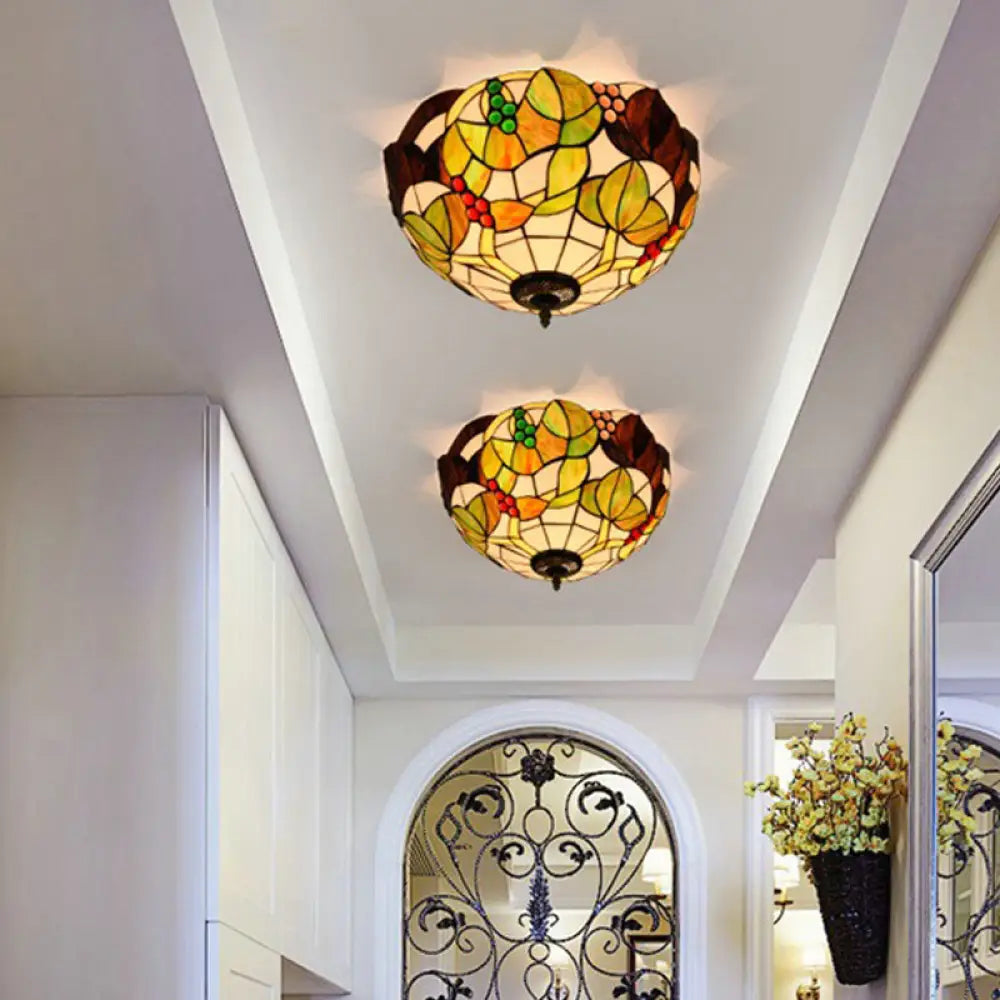 DecorBites™ DecorBites™ Tiffany Stained Glass Flush Mount Lighting - Handcrafted Bowl Design with 2/3 Bulb Options