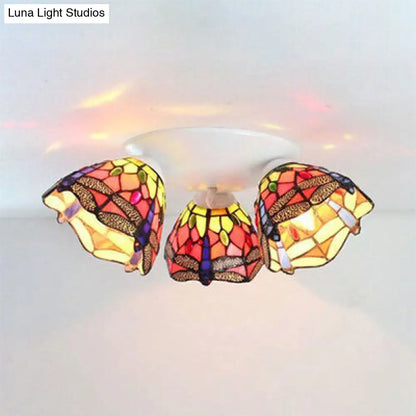 DecorBites™ DecorBites™ Tiffany Stained Glass Flushmount Ceiling Light with Beige/Orange Dome - Ideal for Bedrooms