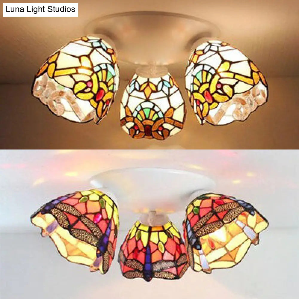 DecorBites™ DecorBites™ Tiffany Stained Glass Flushmount Ceiling Light with Beige/Orange Dome - Ideal for Bedrooms