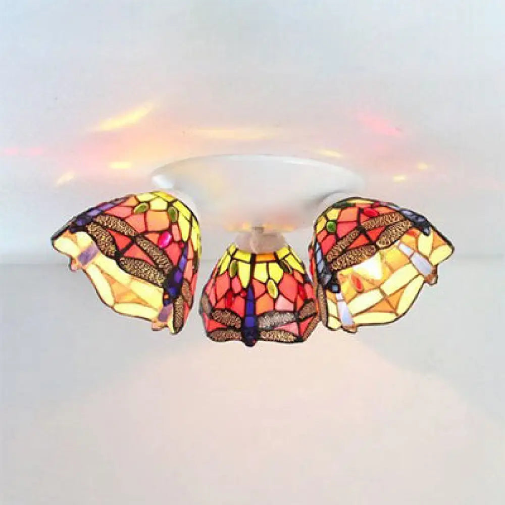 DecorBites™ DecorBites™ Tiffany Stained Glass Flushmount Ceiling Light with Beige/Orange Dome - Ideal for Bedrooms