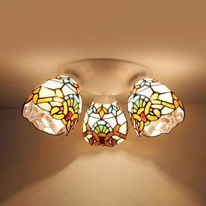 DecorBites™ DecorBites™ Tiffany Stained Glass Flushmount Ceiling Light with Beige/Orange Dome - Ideal for Bedrooms