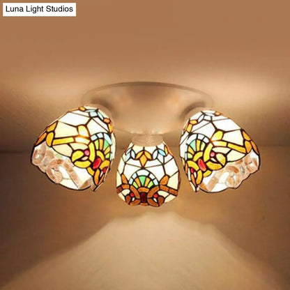 DecorBites™ DecorBites™ Tiffany Stained Glass Flushmount Ceiling Light with Beige/Orange Dome - Ideal for Bedrooms