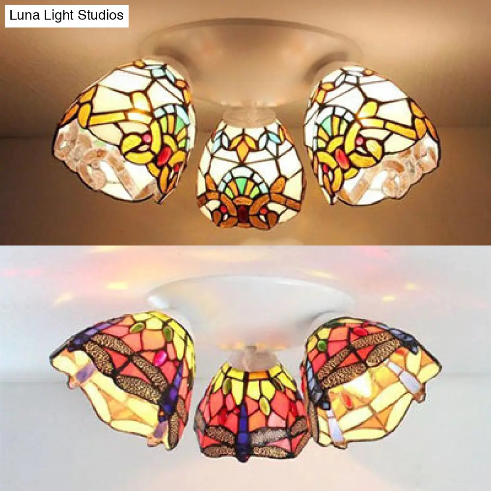 DecorBites™ DecorBites™ Tiffany Stained Glass Flushmount Ceiling Light with Beige/Orange Dome - Ideal for Bedrooms
