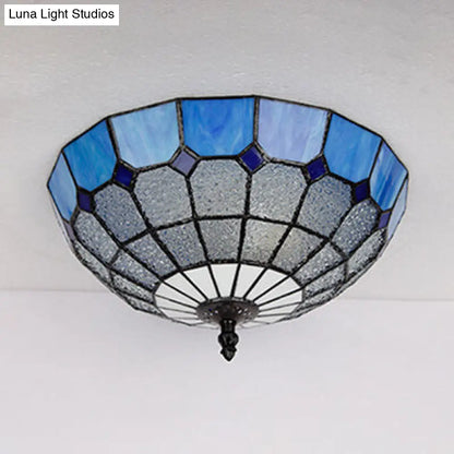 DecorBites™ DecorBites™ Tiffany Stained Glass Flushmount Light with 2 Beige, Clear and Blue Lights for Your Bathroom