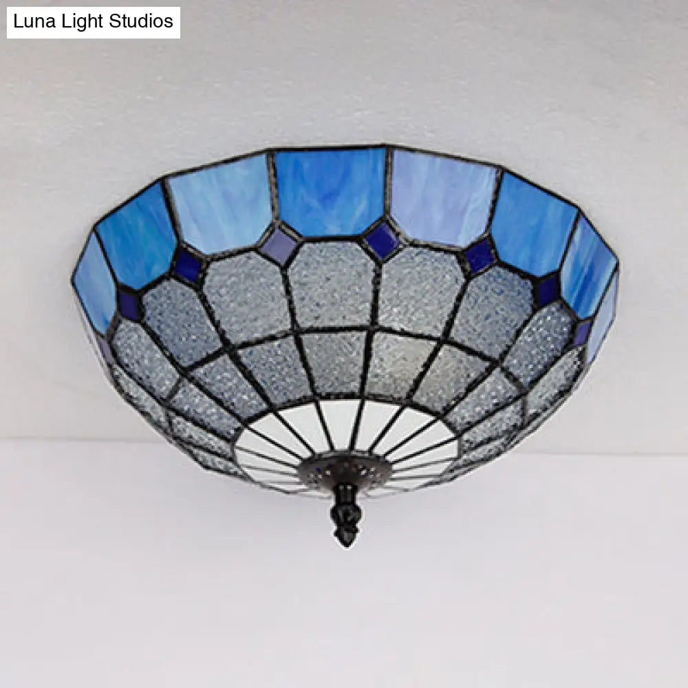 DecorBites™ DecorBites™ Tiffany Stained Glass Flushmount Light with 2 Beige, Clear and Blue Lights for Your Bathroom