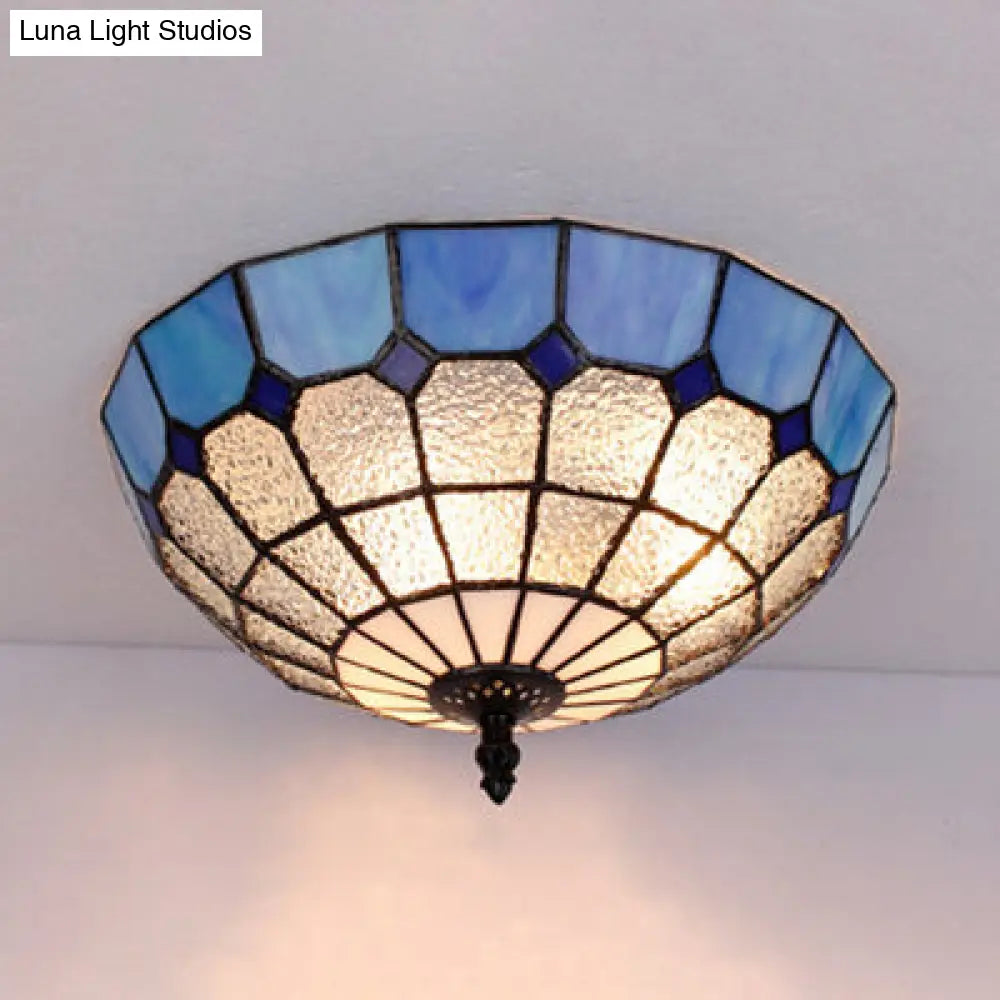 DecorBites™ DecorBites™ Tiffany Stained Glass Flushmount Light with 2 Beige, Clear and Blue Lights for Your Bathroom