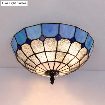 DecorBites™ DecorBites™ Tiffany Stained Glass Flushmount Light with 2 Beige, Clear and Blue Lights for Your Bathroom