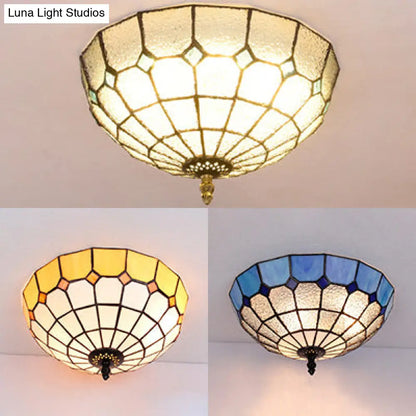 DecorBites™ DecorBites™ Tiffany Stained Glass Flushmount Light with 2 Beige, Clear and Blue Lights for Your Bathroom