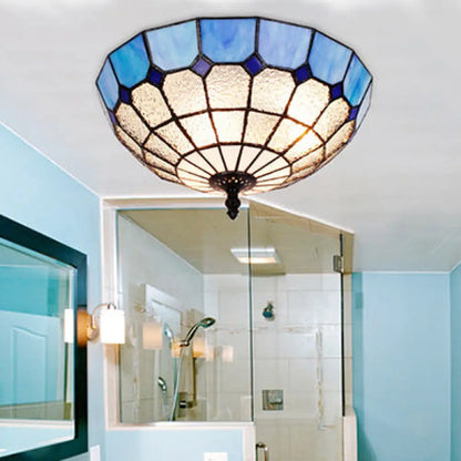 DecorBites™ DecorBites™ Tiffany Stained Glass Flushmount Light with 2 Beige, Clear and Blue Lights for Your Bathroom