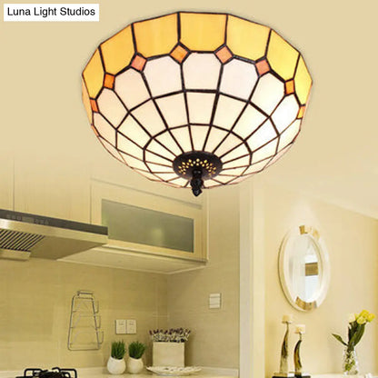 DecorBites™ DecorBites™ Tiffany Stained Glass Flushmount Light with 2 Beige, Clear and Blue Lights for Your Bathroom