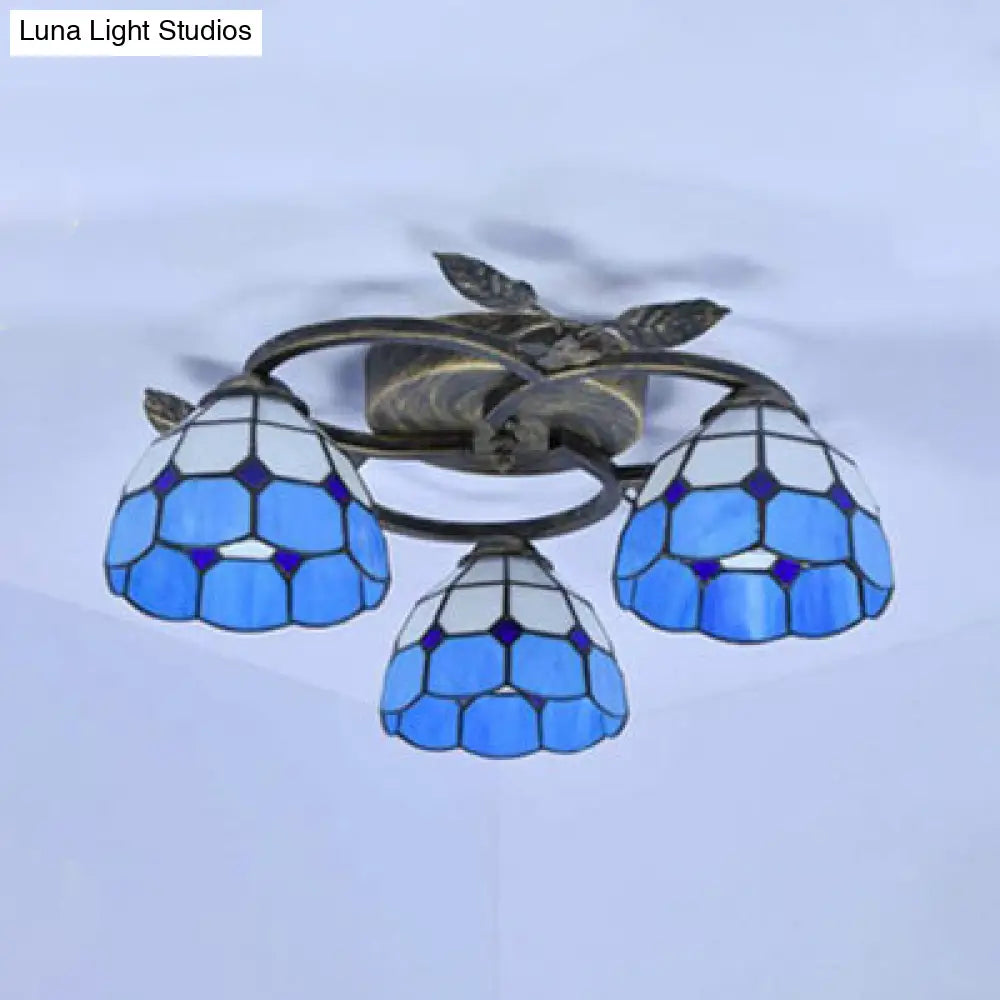 DecorBites™ DecorBites™ Tiffany Stained Glass Geometric Ceiling Light - Bronze Flushmount with 3 Lights