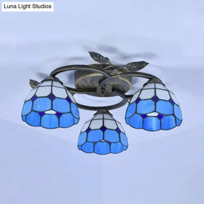 DecorBites™ DecorBites™ Tiffany Stained Glass Geometric Ceiling Light - Bronze Flushmount with 3 Lights