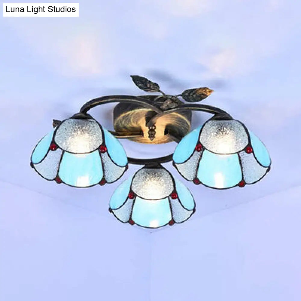 DecorBites™ DecorBites™ Tiffany Stained Glass Geometric Ceiling Light - Bronze Flushmount with 3 Lights
