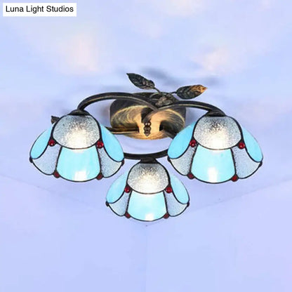 DecorBites™ DecorBites™ Tiffany Stained Glass Geometric Ceiling Light - Bronze Flushmount with 3 Lights
