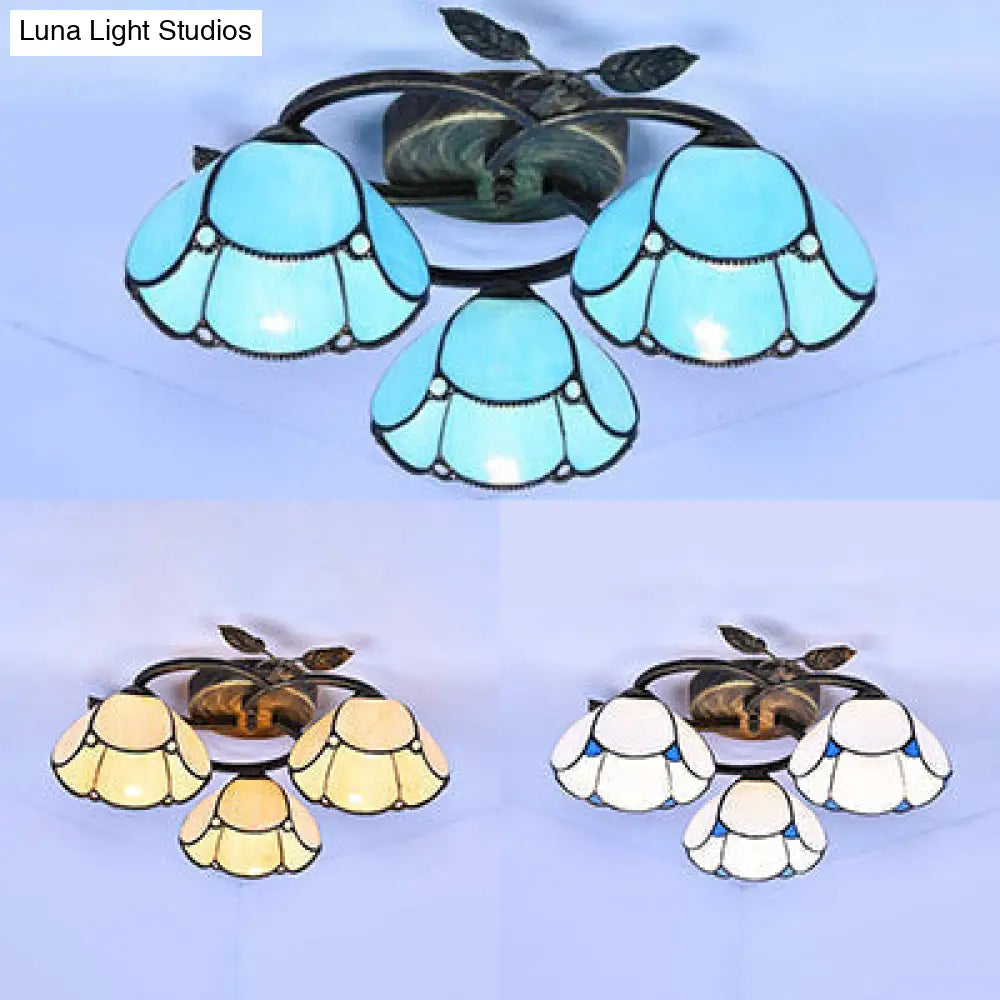 DecorBites™ DecorBites™ Tiffany Stained Glass Geometric Ceiling Light - Bronze Flushmount with 3 Lights