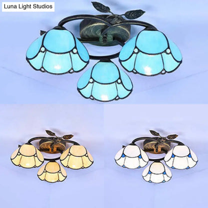 DecorBites™ DecorBites™ Tiffany Stained Glass Geometric Ceiling Light - Bronze Flushmount with 3 Lights