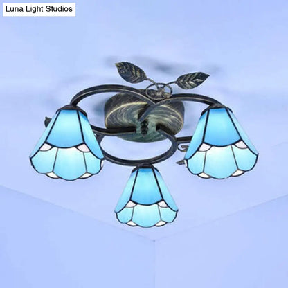 DecorBites™ DecorBites™ Tiffany Stained Glass Geometric Ceiling Light - Bronze Flushmount with 3 Lights