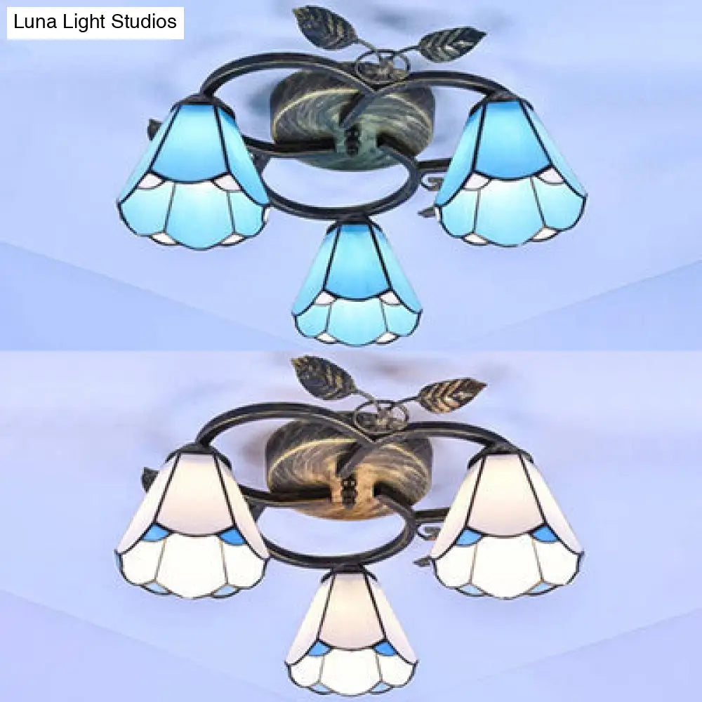DecorBites™ DecorBites™ Tiffany Stained Glass Geometric Ceiling Light - Bronze Flushmount with 3 Lights