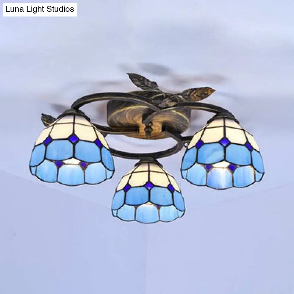 DecorBites™ DecorBites™ Tiffany Stained Glass Geometric Ceiling Light - Bronze Flushmount with 3 Lights