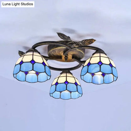 DecorBites™ DecorBites™ Tiffany Stained Glass Geometric Ceiling Light - Bronze Flushmount with 3 Lights
