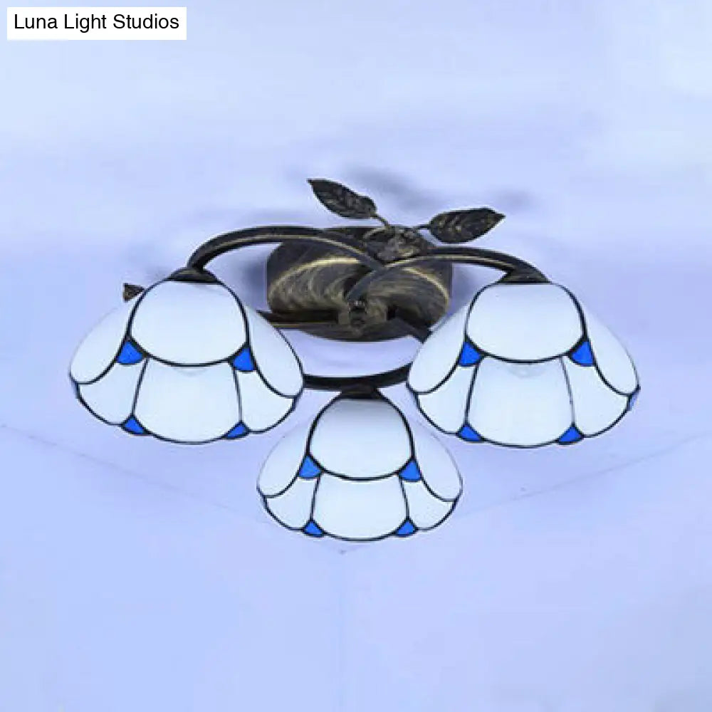 DecorBites™ DecorBites™ Tiffany Stained Glass Geometric Ceiling Light - Bronze Flushmount with 3 Lights