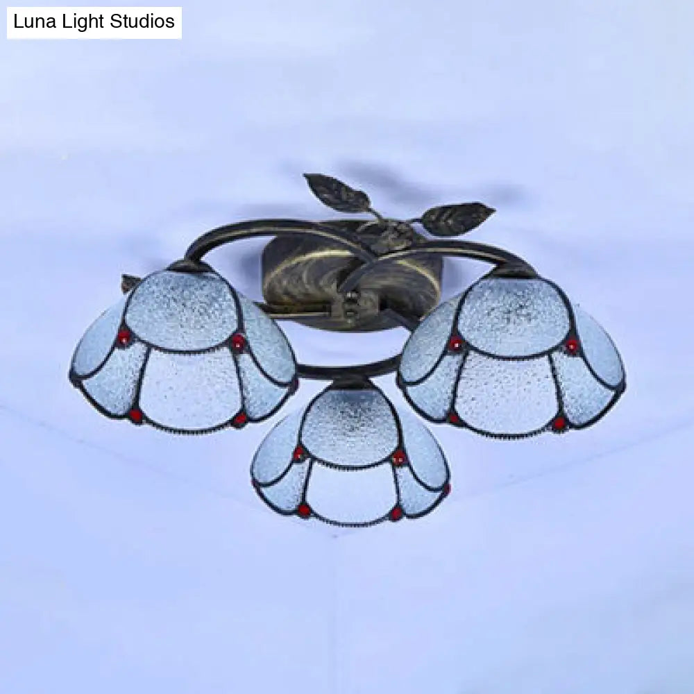 DecorBites™ DecorBites™ Tiffany Stained Glass Geometric Ceiling Light - Bronze Flushmount with 3 Lights