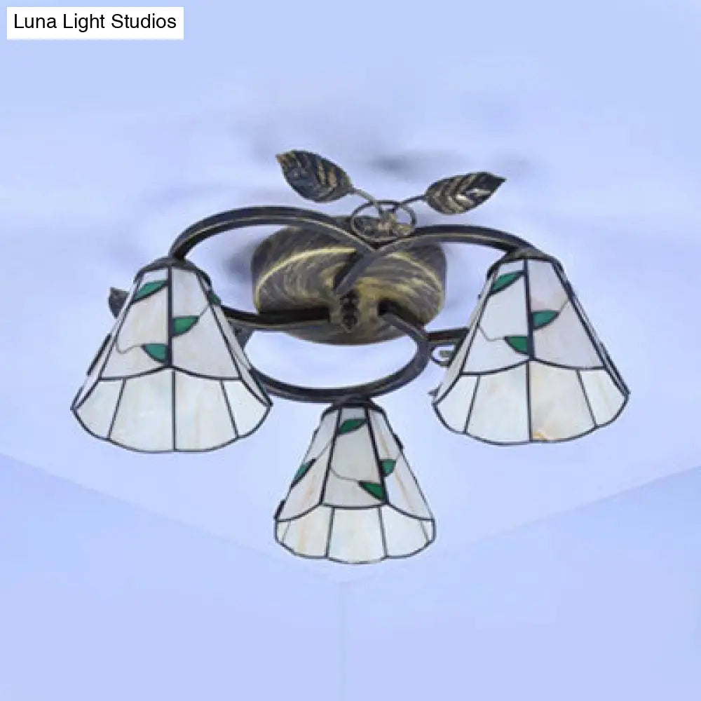 DecorBites™ DecorBites™ Tiffany Stained Glass Geometric Ceiling Light - Bronze Flushmount with 3 Lights