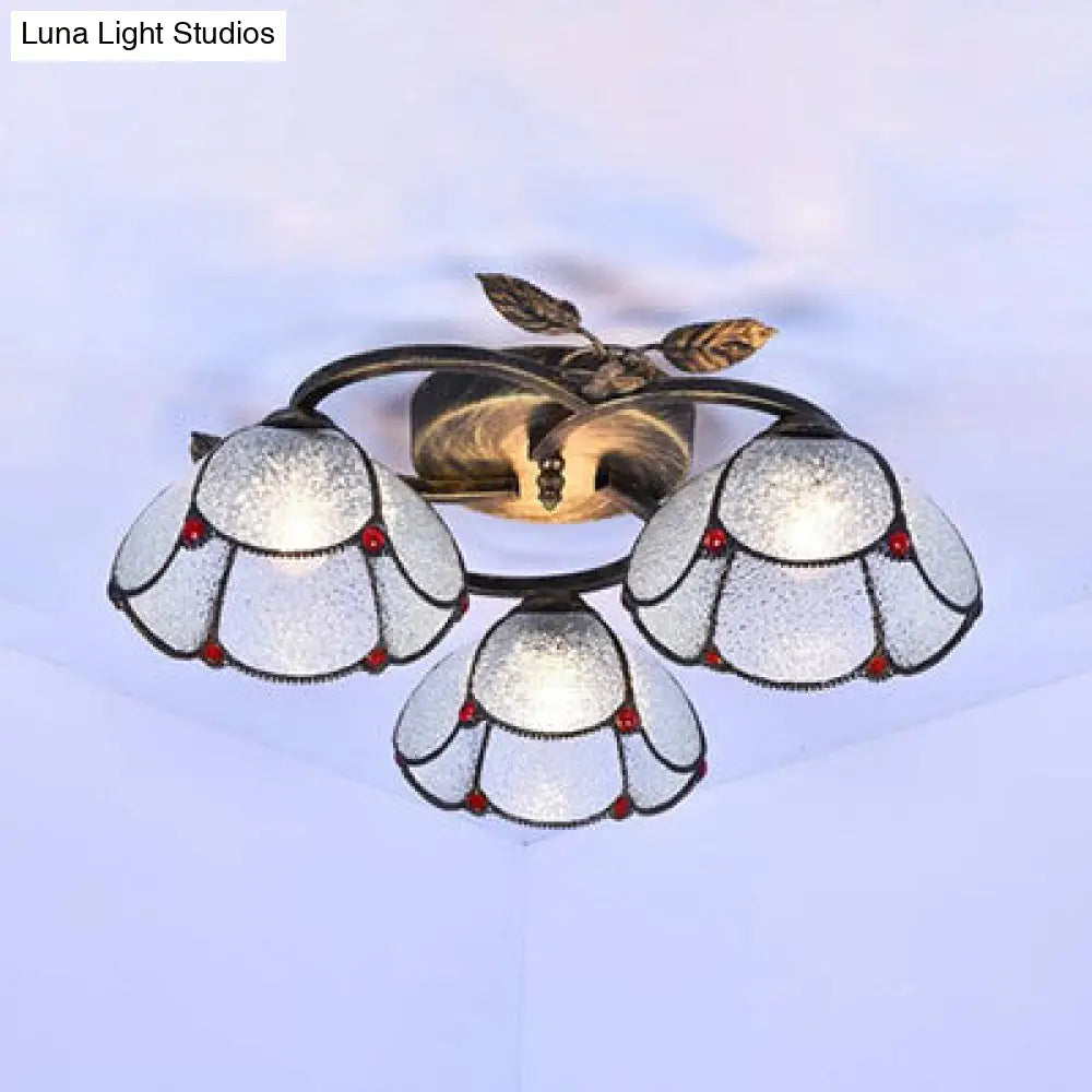 DecorBites™ DecorBites™ Tiffany Stained Glass Geometric Ceiling Light - Bronze Flushmount with 3 Lights