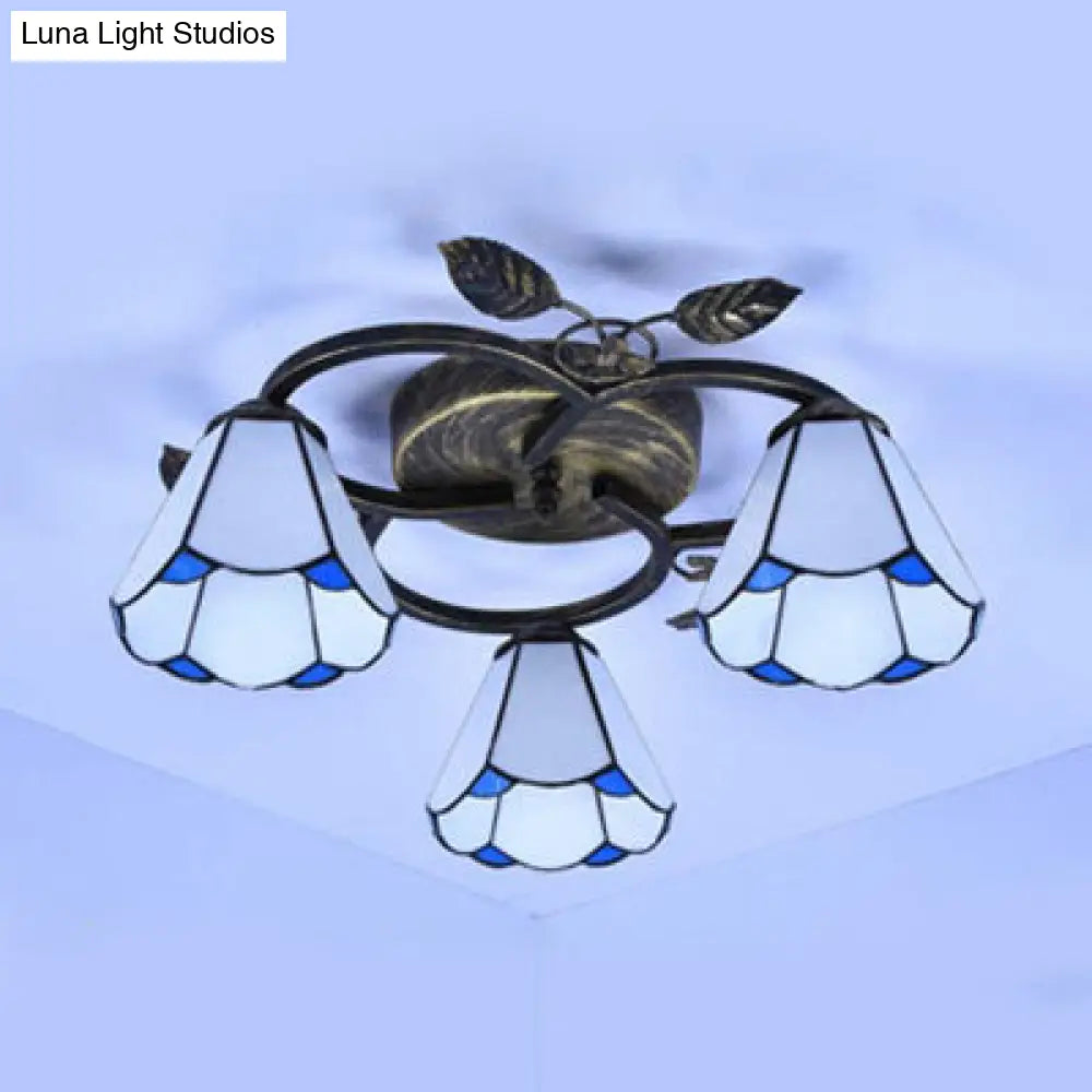 DecorBites™ DecorBites™ Tiffany Stained Glass Geometric Ceiling Light - Bronze Flushmount with 3 Lights