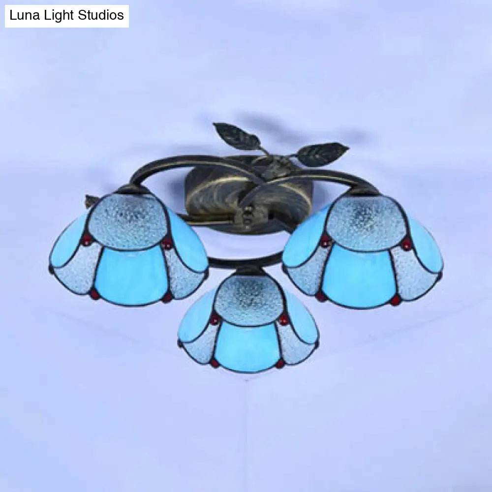 DecorBites™ DecorBites™ Tiffany Stained Glass Geometric Ceiling Light - Bronze Flushmount with 3 Lights