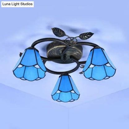 DecorBites™ DecorBites™ Tiffany Stained Glass Geometric Ceiling Light - Bronze Flushmount with 3 Lights