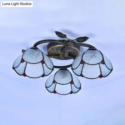 DecorBites™ DecorBites™ Tiffany Stained Glass Geometric Ceiling Light - Bronze Flushmount with 3 Lights