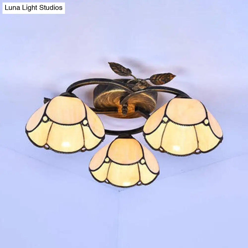 DecorBites™ DecorBites™ Tiffany Stained Glass Geometric Ceiling Light - Bronze Flushmount with 3 Lights