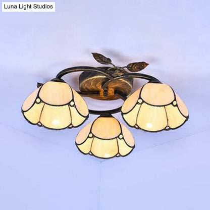 DecorBites™ DecorBites™ Tiffany Stained Glass Geometric Ceiling Light - Bronze Flushmount with 3 Lights