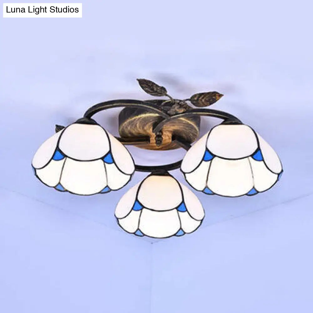 DecorBites™ DecorBites™ Tiffany Stained Glass Geometric Ceiling Light - Bronze Flushmount with 3 Lights