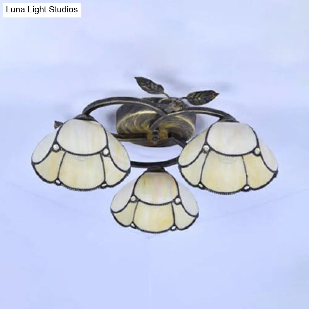 DecorBites™ DecorBites™ Tiffany Stained Glass Geometric Ceiling Light - Bronze Flushmount with 3 Lights
