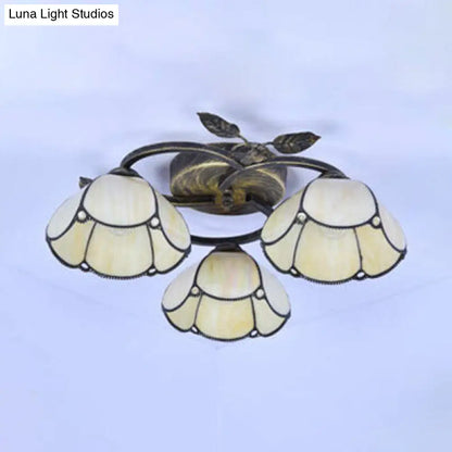 DecorBites™ DecorBites™ Tiffany Stained Glass Geometric Ceiling Light - Bronze Flushmount with 3 Lights