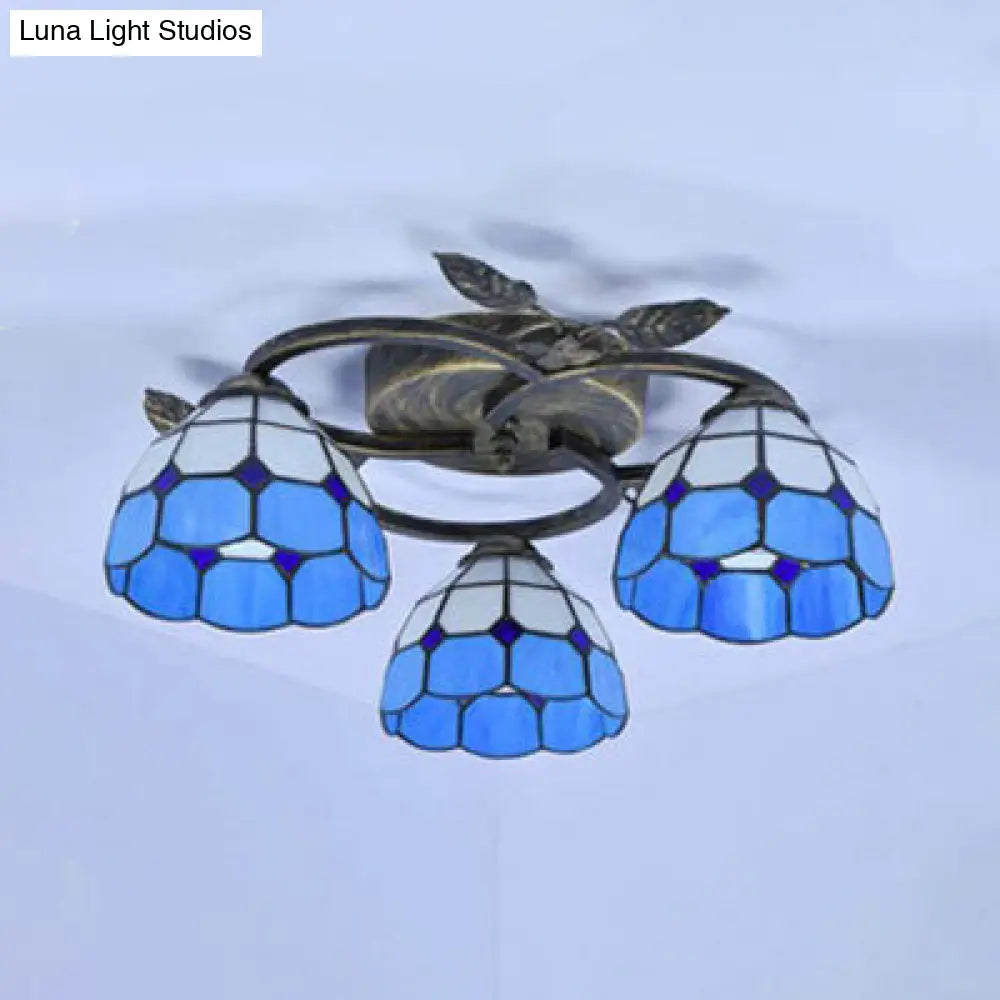 DecorBites™ DecorBites™ Tiffany Stained Glass Geometric Ceiling Light - Bronze Flushmount with 3 Lights