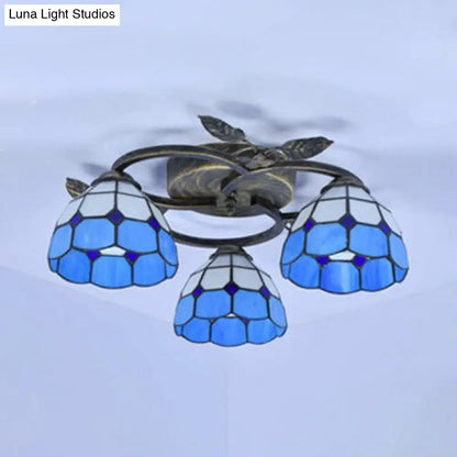 DecorBites™ DecorBites™ Tiffany Stained Glass Geometric Ceiling Light - Bronze Flushmount with 3 Lights