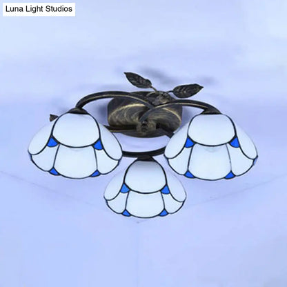 DecorBites™ DecorBites™ Tiffany Stained Glass Geometric Ceiling Light - Bronze Flushmount with 3 Lights